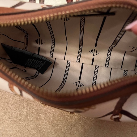 Lauren Ralph Lauren Brown and Cream Large Equestrian Style Tote and Wristlet EUC - Picture 6 of 15